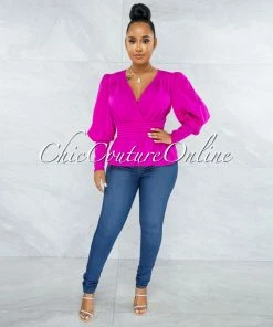 Vendor-unknown Corbert Fuchsia Pleated Ruffle Blouse
