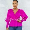 Vendor-unknown Corbert Fuchsia Pleated Ruffle Blouse