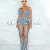 Vendor-unknown Rojas Periwinkle Blue Crochet Cover-Up Fishnet Set SWIM