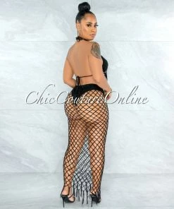 Vendor-unknown Rojas Black Crochet Cover-Up Fishnet Set