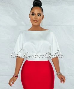 Vendor-unknown Barnette Off-White Back Key-Hole Satin Crop Top JUST IN