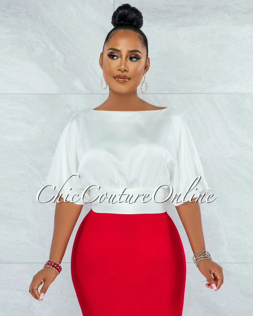 Vendor-unknown Barnette Off-White Back Key-Hole Satin Crop Top JUST IN