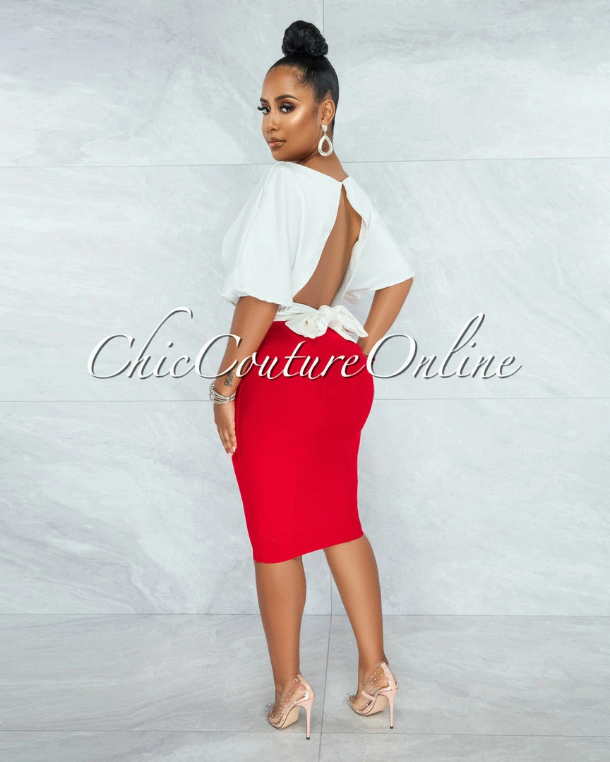 Vendor-unknown Barnette Off-White Back Key-Hole Satin Crop Top JUST IN