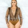 Vendor-unknown Gaby Brown Snake Print Wrap Bodysuit