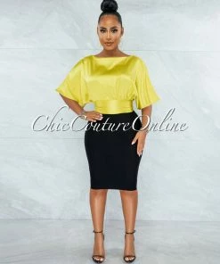 Vendor-unknown JUST IN Barnette Yellow Back Key-Hole Satin Crop Top