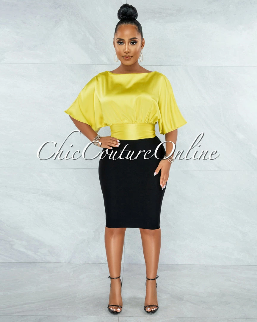 Vendor-unknown JUST IN Barnette Yellow Back Key-Hole Satin Crop Top