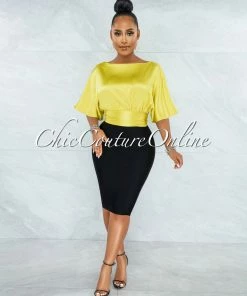 Vendor-unknown JUST IN Barnette Yellow Back Key-Hole Satin Crop Top