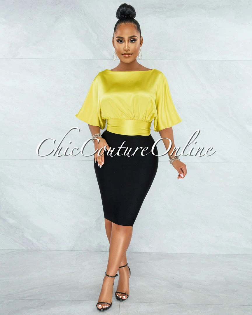 Vendor-unknown JUST IN Barnette Yellow Back Key-Hole Satin Crop Top