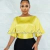 Vendor-unknown JUST IN Barnette Yellow Back Key-Hole Satin Crop Top