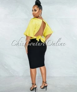 Vendor-unknown JUST IN Barnette Yellow Back Key-Hole Satin Crop Top