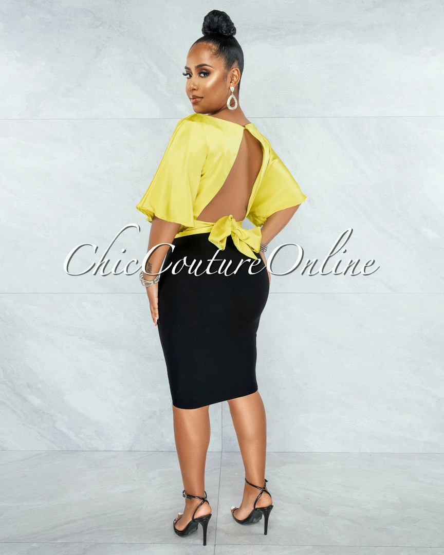 Vendor-unknown JUST IN Barnette Yellow Back Key-Hole Satin Crop Top