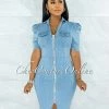 Vendor-unknown Manville Light Denim Puffy Sleeves Dress