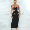 Vendor-unknown Dolph Black Multi-Color Print Top Cut-Out Midi Dress JUST IN