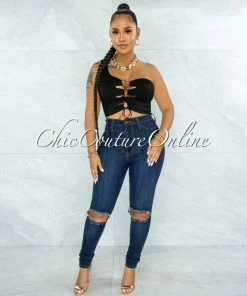 Vendor-unknown Shana Dark Denim High-Waist Destroyed Knee Skinny Jeans