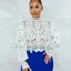 Vendor-unknown Amber Off-White Long Sleeves Crochet Crop Top