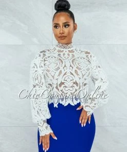 Vendor-unknown Amber Off-White Long Sleeves Crochet Crop Top