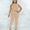 Vendor-unknown Candra Nude Crop Top & Leggings Ribbed Set