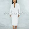 Vendor-unknown Athina Off-White Draped Details Bandage Midi Dress JUST IN