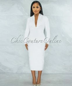 Vendor-unknown Athina Off-White Draped Details Bandage Midi Dress JUST IN