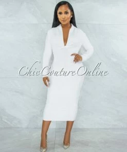 Vendor-unknown Athina Off-White Draped Details Bandage Midi Dress JUST IN