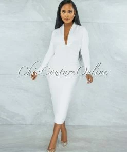 Vendor-unknown Athina Off-White Draped Details Bandage Midi Dress JUST IN