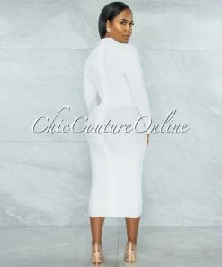 Vendor-unknown Athina Off-White Draped Details Bandage Midi Dress JUST IN