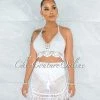 Vendor-unknown SWIM Dodge Off-White Crochet Cover-Up Fringe Skirt Set