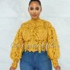 Vendor-unknown Amber Mustard Yellow Long Sleeve Crochet Crop Top JUST IN