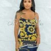 Vendor-unknown Gerodi Navy Blue Gold Print Mini Dress JUST IN