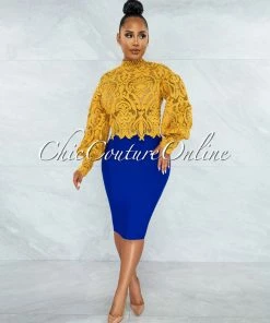 Vendor-unknown Amber Mustard Yellow Long Sleeve Crochet Crop Top JUST IN