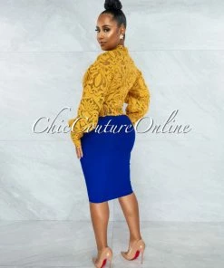 Vendor-unknown Amber Mustard Yellow Long Sleeve Crochet Crop Top JUST IN