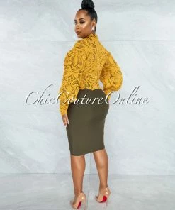 Vendor-unknown Amber Mustard Yellow Long Sleeve Crochet Crop Top JUST IN