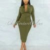 Vendor-unknown Athina Olive Draped Details Bandage Midi Dress