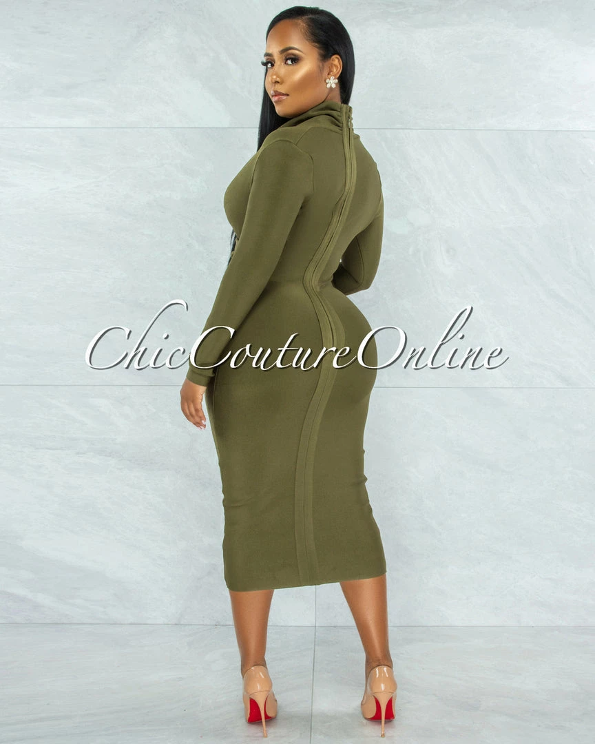 Vendor-unknown Athina Olive Draped Details Bandage Midi Dress