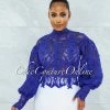 Vendor-unknown Amber Royal-Blue Long Sleeves Crochet Crop Top JUST IN