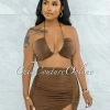 Vendor-unknown Warner Mocha Self-Tie Crop Top & Ruched Mini Skirt Set JUST IN