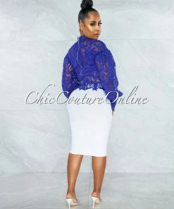 Vendor-unknown Amber Royal-Blue Long Sleeves Crochet Crop Top JUST IN
