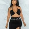 Vendor-unknown Warner Black Self-Tie Crop Top & Ruched Mini Skirt Set