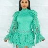 Chic Couture Online Zamora Seafoam Green Crochet Embroidery Ruffle Ultra Mini Dress JUST IN