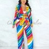Vendor-unknown Blassie Multi-Color Stripes Double Breast Front Tie & Pants Set JUST IN