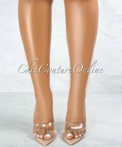 Vendor-unknown JUST IN Echo Taupe Sole Clear Upper Pointed Toe Heels