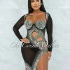 Vendor-unknown Damaris Black Rhinestones Mesh Cut Out Dress