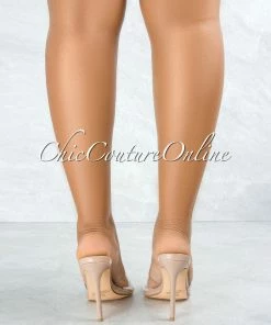 Vendor-unknown JUST IN Echo Taupe Sole Clear Upper Pointed Toe Heels
