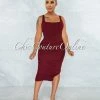 Vendor-unknown Gibelli Burgundy Mesh Ruched Midi Dress JUST IN