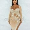 Vendor-unknown Damaris Nude Rhinestones Mesh Cut-Out Dress