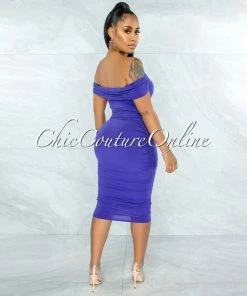 Vendor-unknown Belkis Berry Blue Ruched Off-The Shoulder Midi Dress
