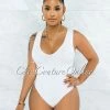 Vendor-unknown JUST IN Busie White V-Neck Ribbed Body-Con Bodysuit