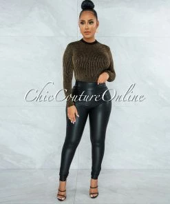 Vendor-unknown JUST IN Eara Black Faux Leather Ruched Back Leggings