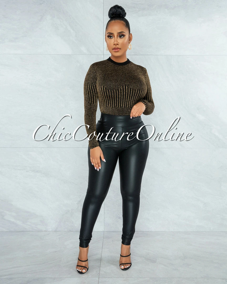 Vendor-unknown JUST IN Eara Black Faux Leather Ruched Back Leggings