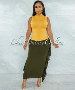 Vendor-unknown Conrado Dusty Mustard Ribbed Mock Neckline Top